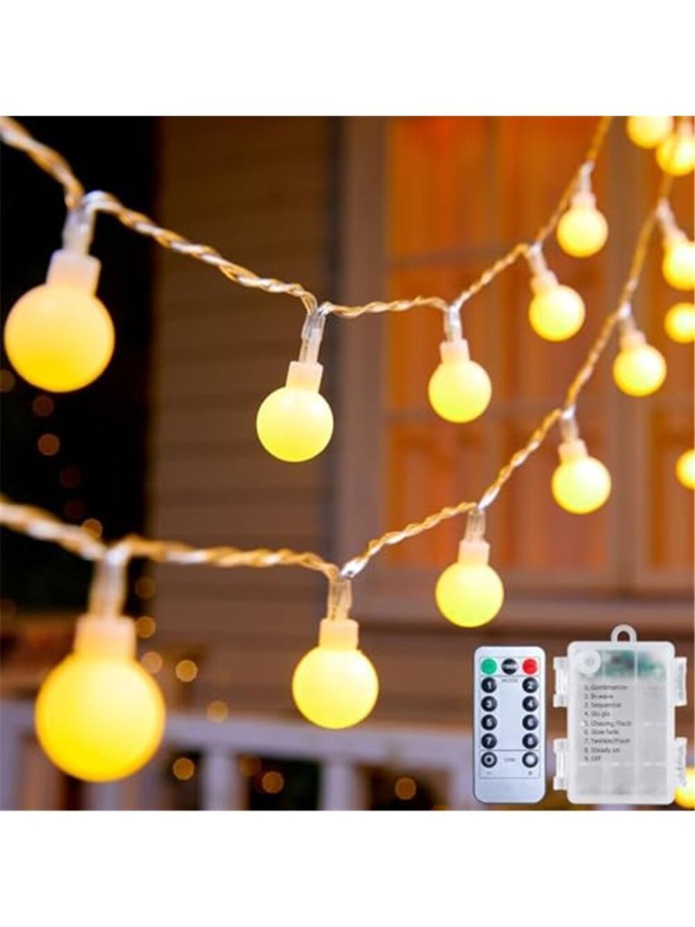 60 LED Globe String Lights Battery Operated Remote Waterproof Warm White 21FT